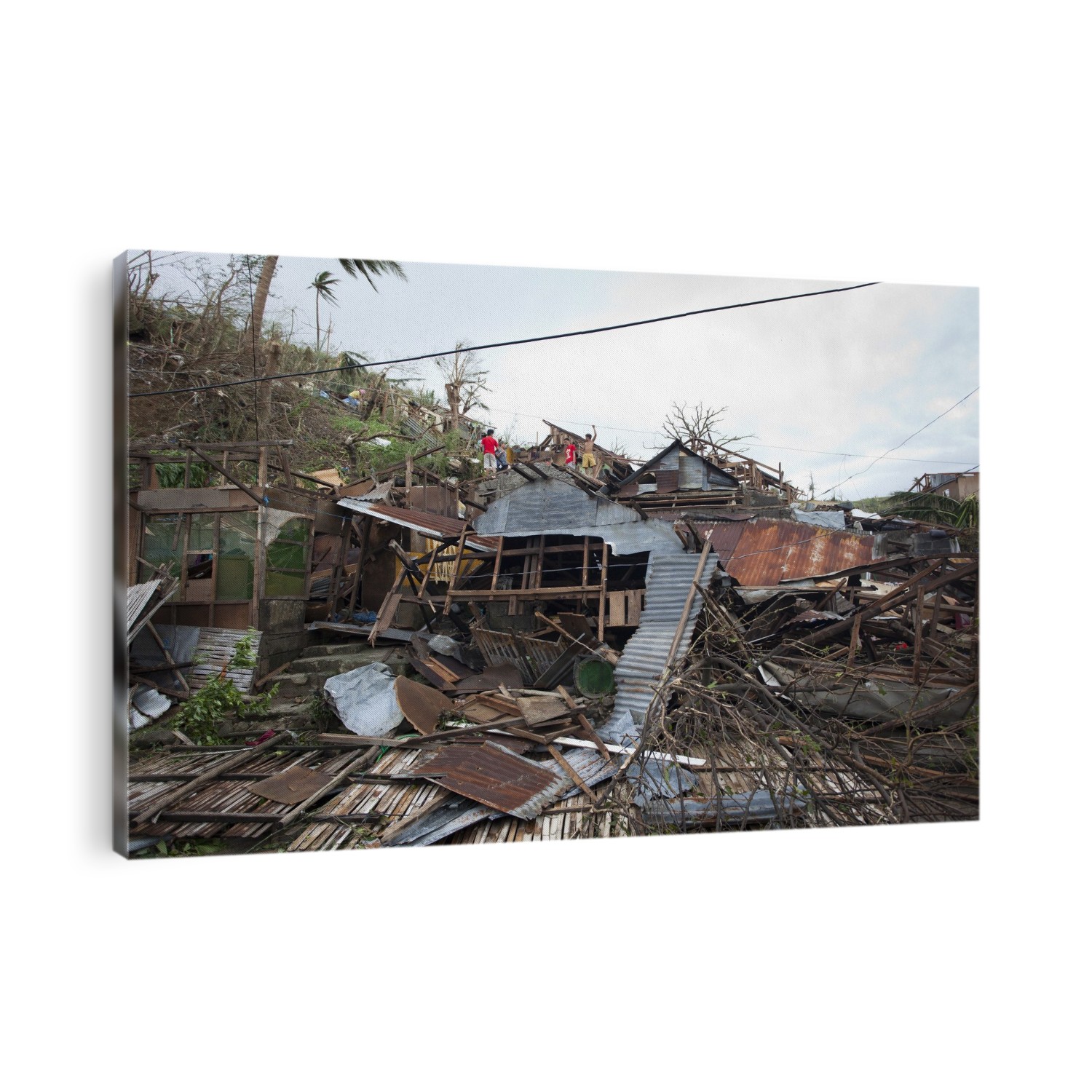 Destruction to a shanty town after super typhoon Haiyan. Haiyan was the strongest tropical cyclone ever recorded to have made landfall, with sustained winds of more than 300 kilometres per hour at its peak. The island of Leyte, and in particular its capital Tacloban, bore the brunt of Haiyan's force. More than 6200 people were confirmed killed, with nearly 2000 missing. Photographed in Tacloban, Leyte, in the Philippines, in November 2013.
