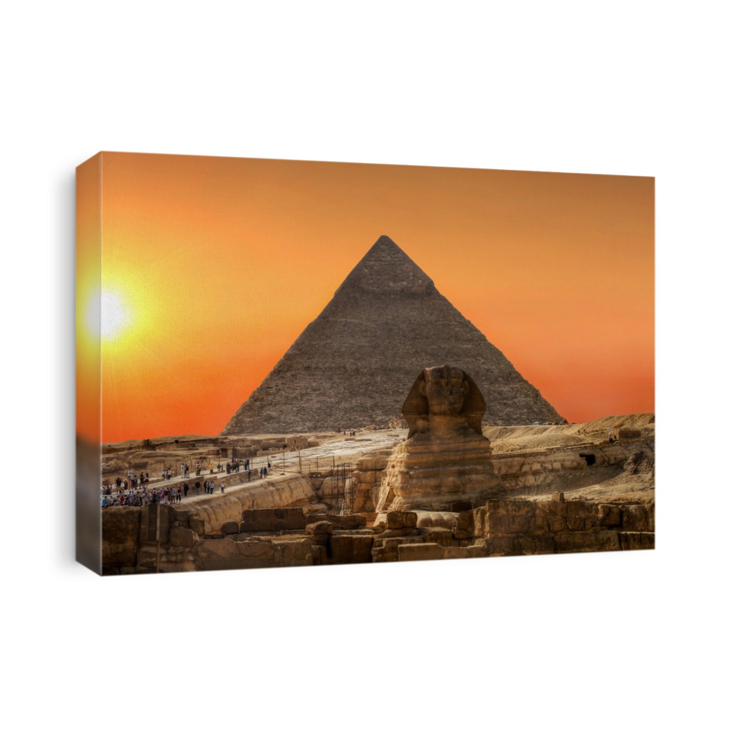 Sunset over Sphinx and Pyramid of Chefren in Giza